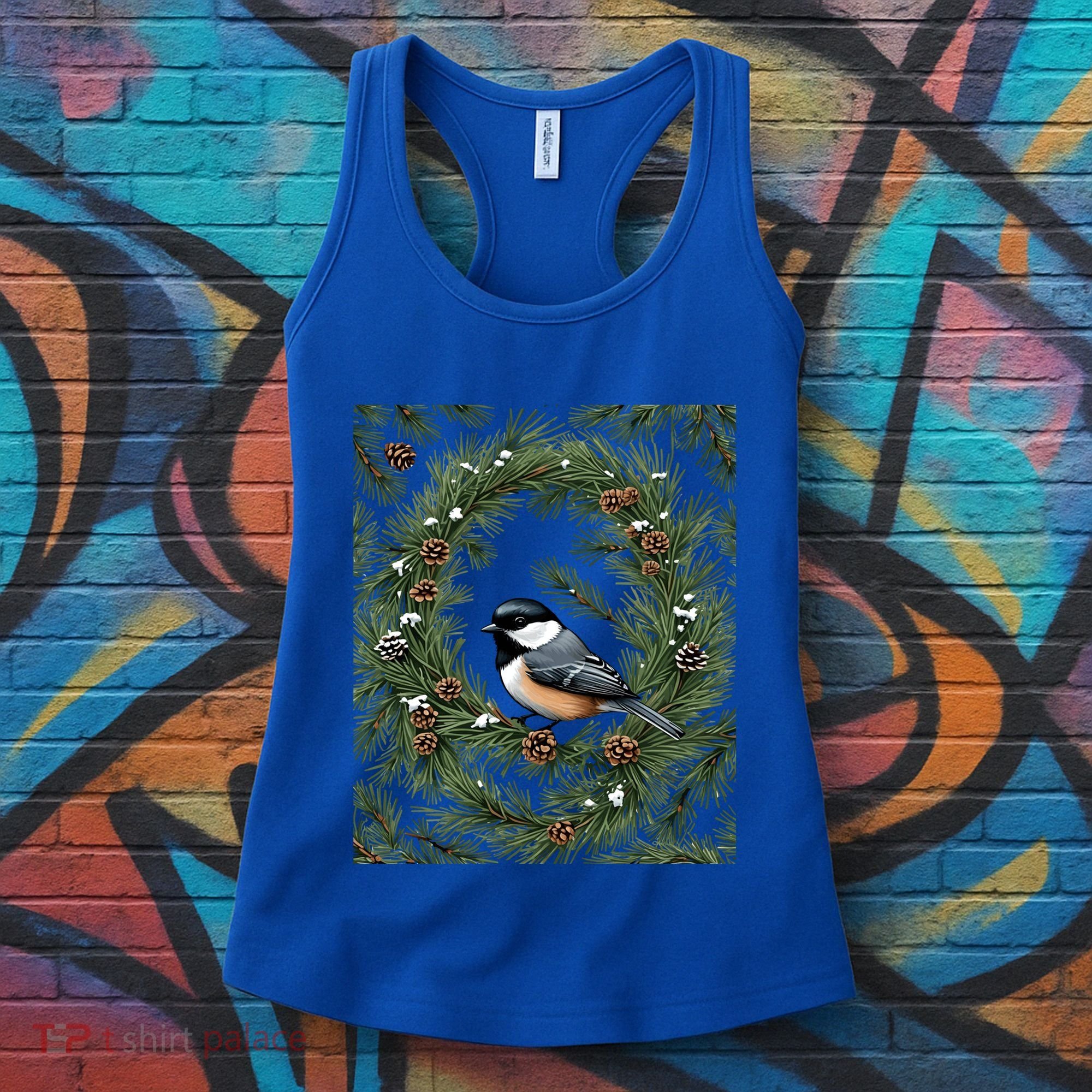 Maine Black Capped Chickadee With Pine Funny Gift Women's Tank Top