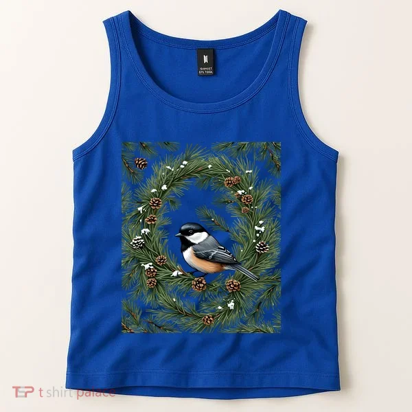 Maine Black Capped Chickadee With Pine Funny Gift Tank Top