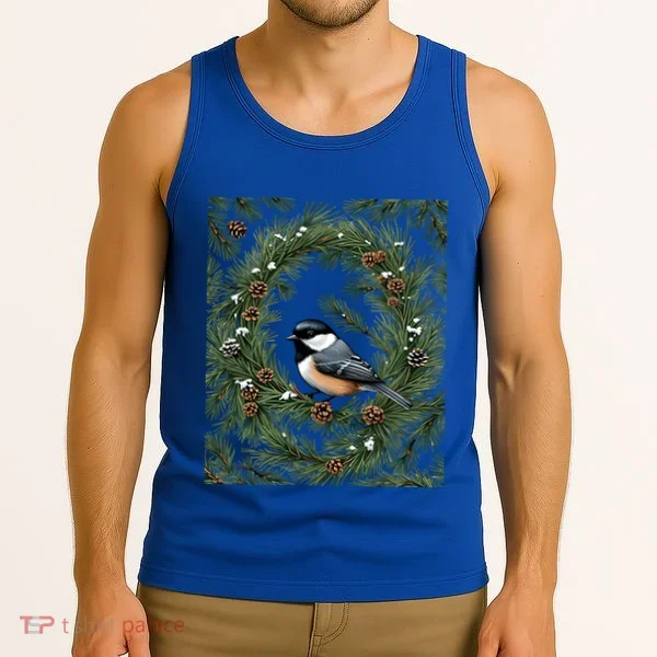 Maine Black Capped Chickadee With Pine Funny Gift Tank Top