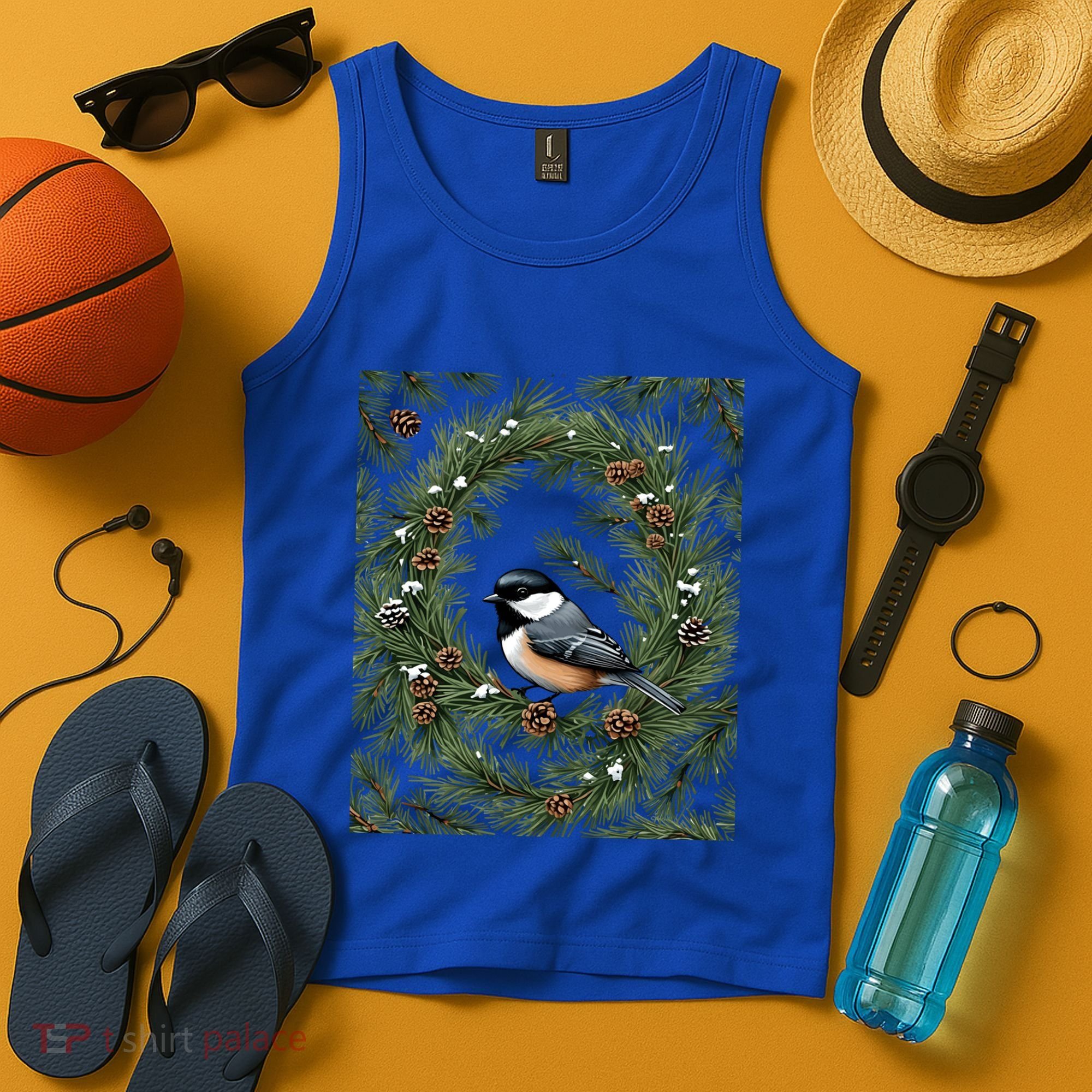 Maine Black Capped Chickadee With Pine Funny Gift Tank Top