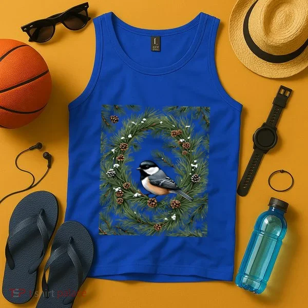 Maine Black Capped Chickadee With Pine Funny Gift Tank Top