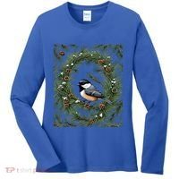 Maine Black Capped Chickadee With Pine Funny Gift Women's Long Sleeve Shirt thumb 0