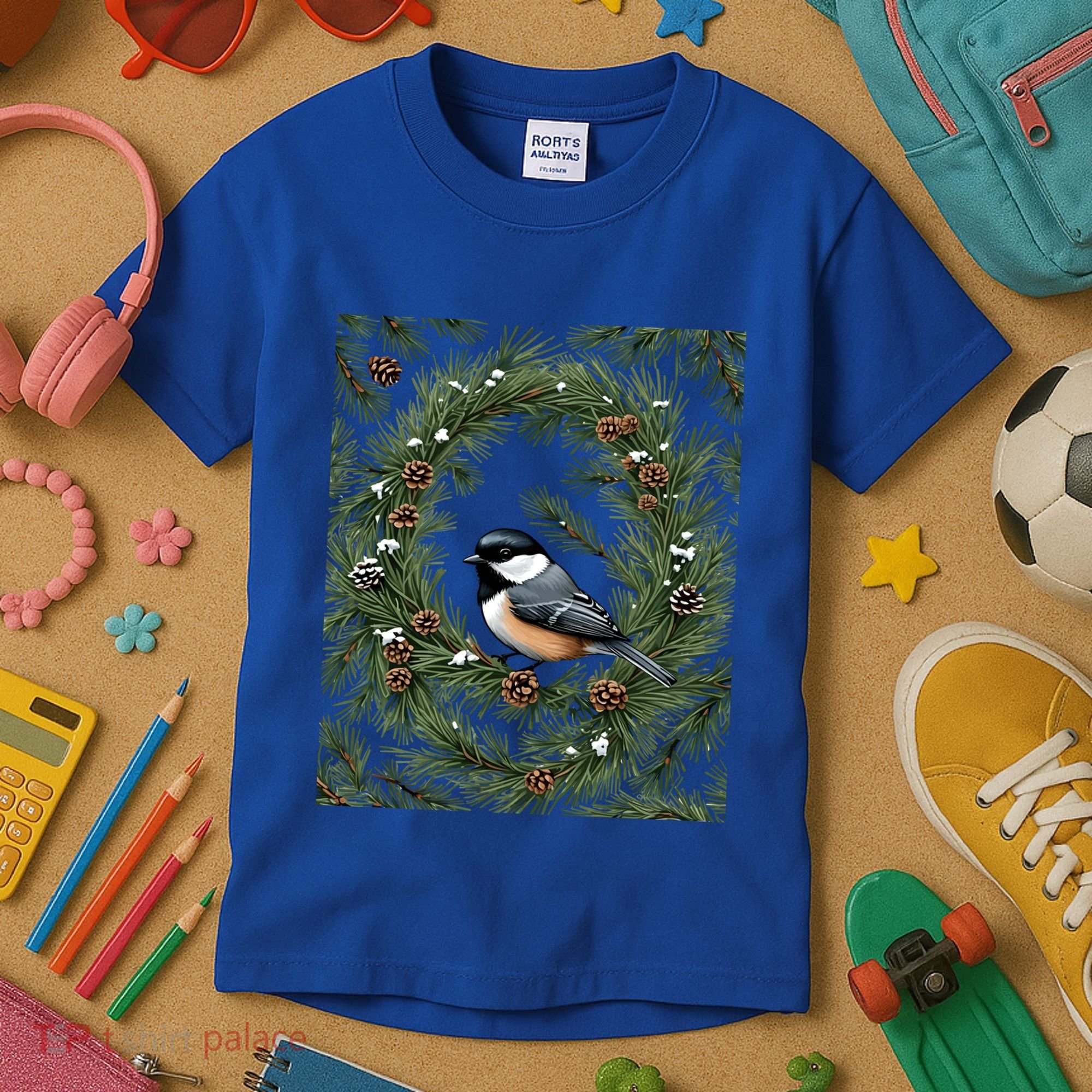 Maine Black Capped Chickadee With Pine Funny Gift Kids T-Shirt