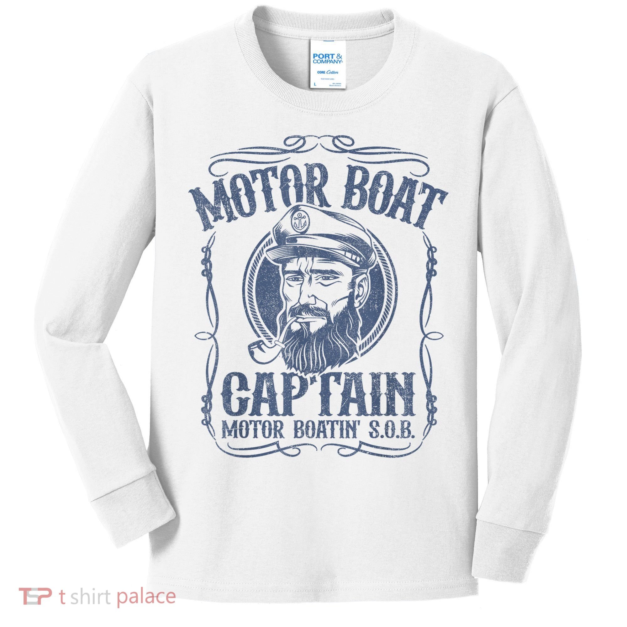 Motor Boat Captain Funny Pontoon Boating Motor Boatin Lake Kids Long Sleeve Shirt