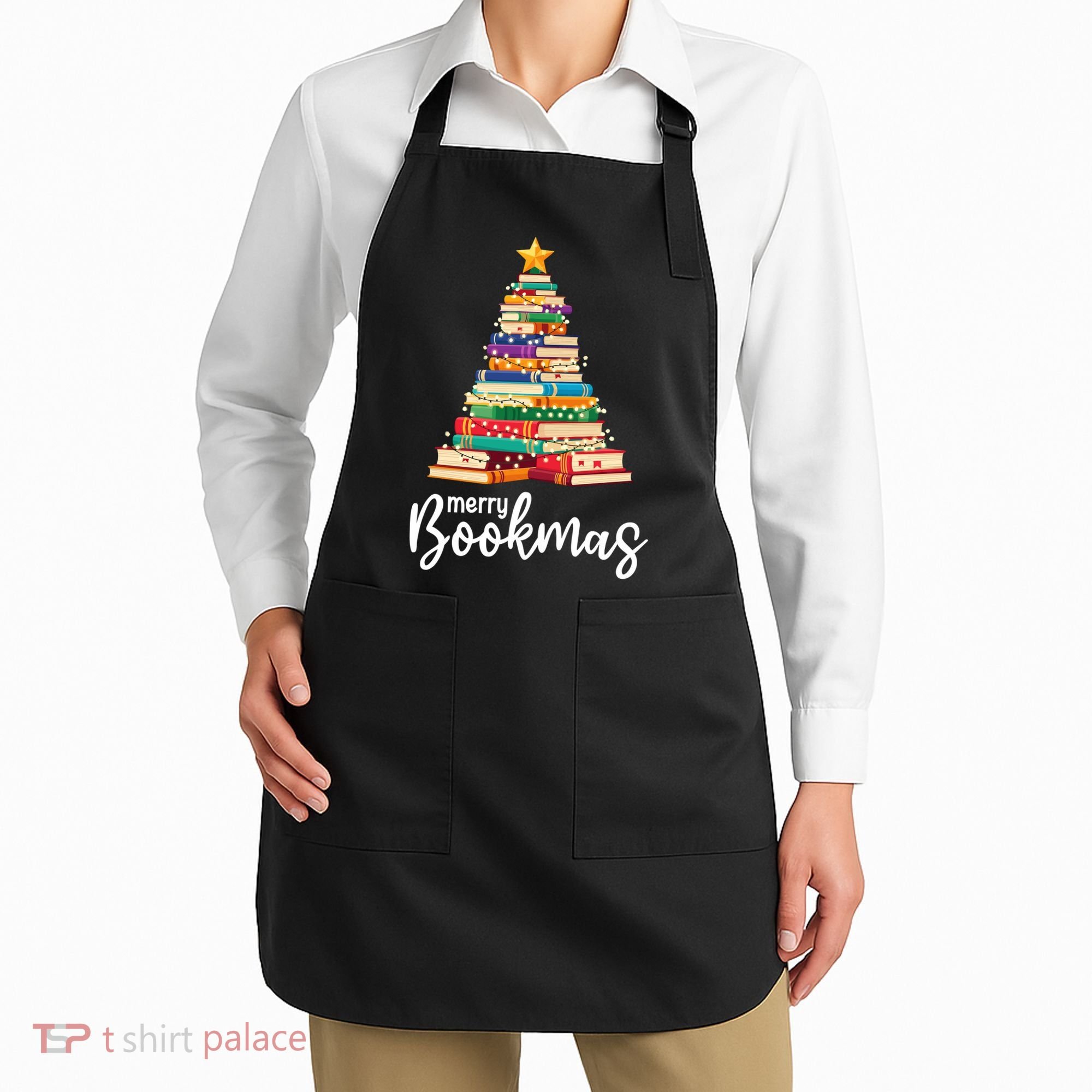 Merry Bookmas Christmas Apron