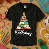 Merry Bookmas Christmas Kids T-Shirt thumb 3
