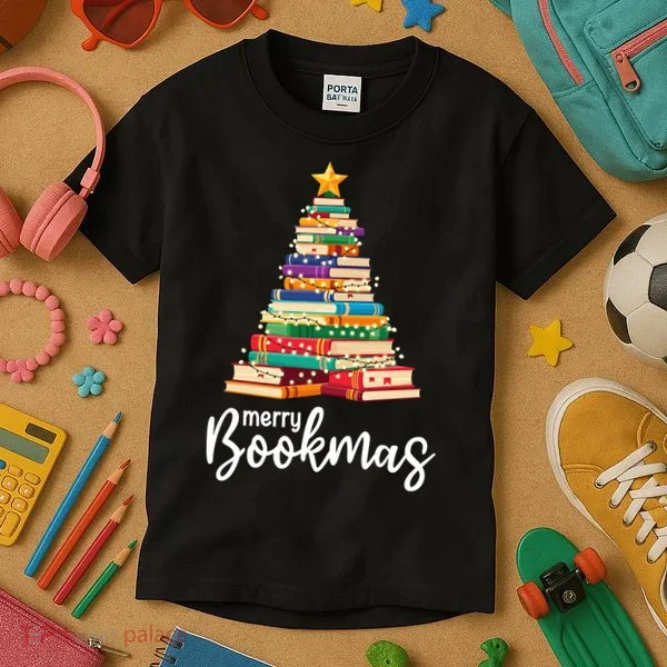 Merry Bookmas Christmas Kids T-Shirt