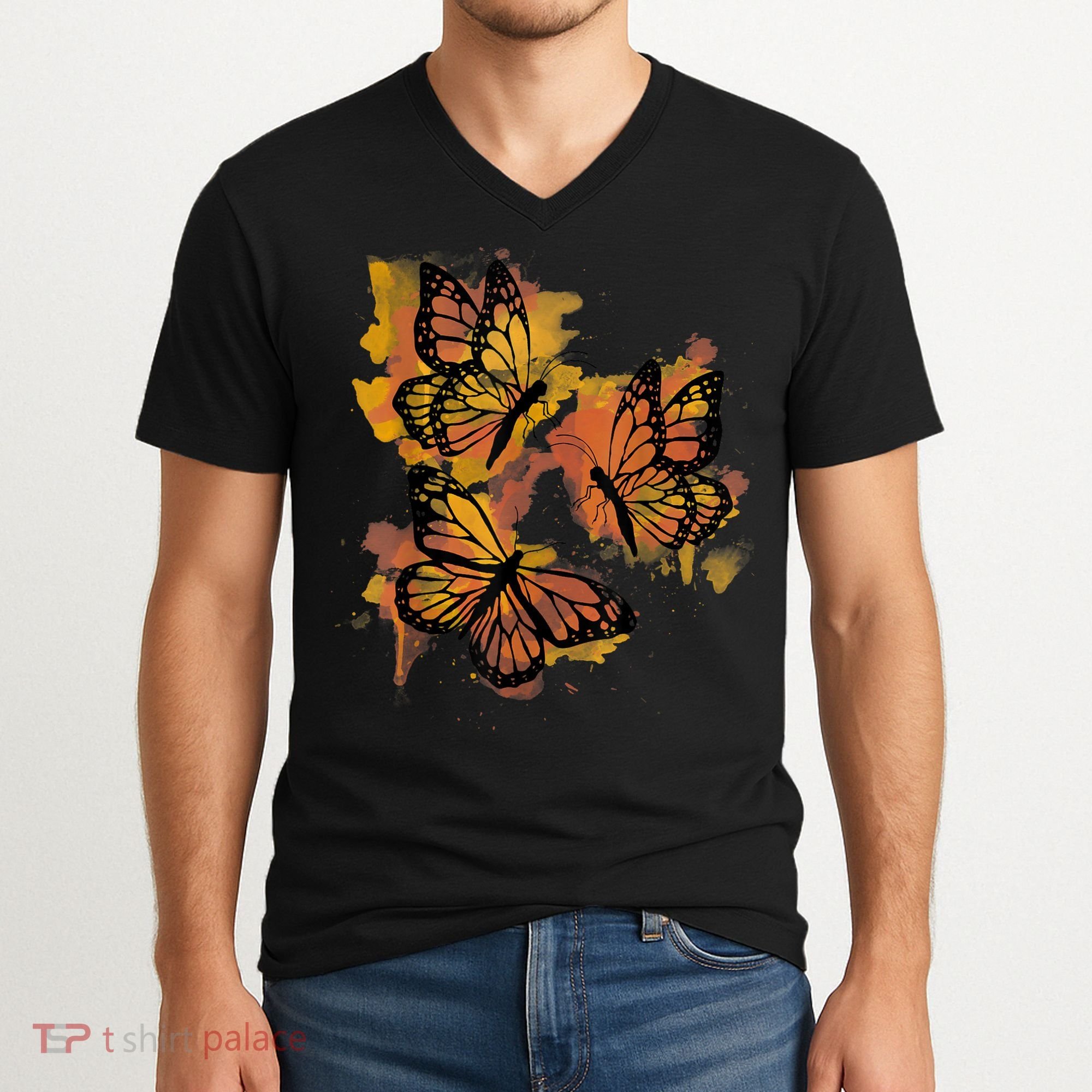 Monarch Butterfly Colourful Butterfly V-Neck T-Shirt