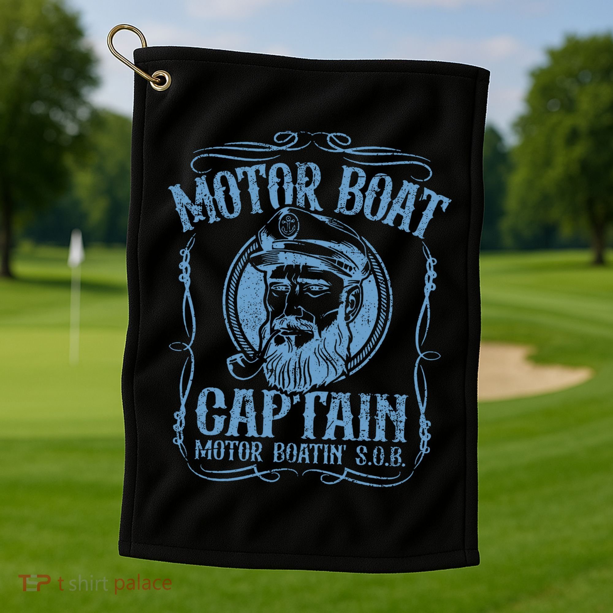 Motor Boat Captain Funny Pontoon Boating Boatin Lake Golf Towel