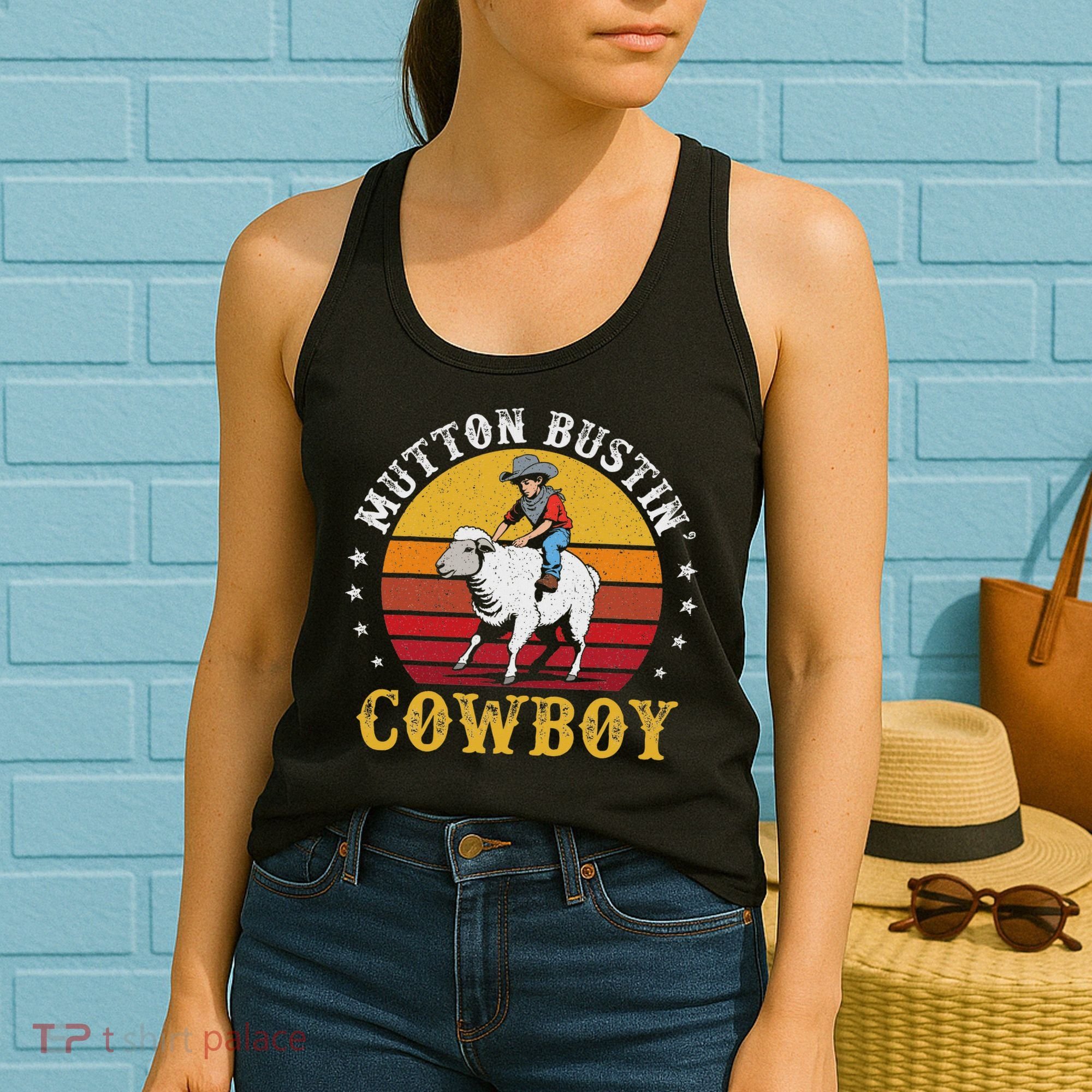 Mutton Busting Cowboy Riding Mutton Buster Rodeo Women's Tank Top