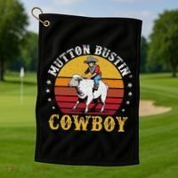 Mutton Busting Cowboy Riding Mutton Buster Rodeo Golf Towel thumb 1
