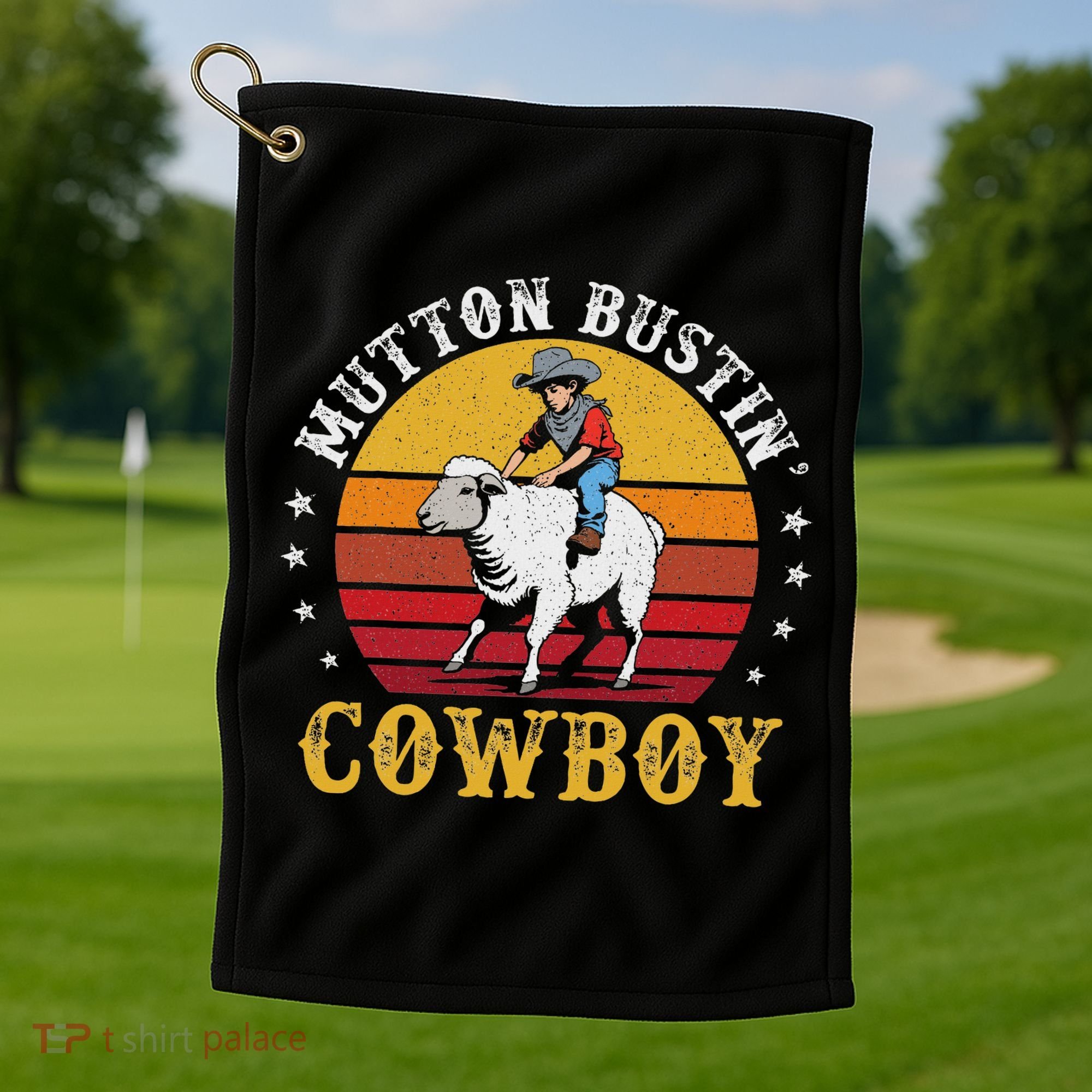 Mutton Busting Cowboy Riding Mutton Buster Rodeo Golf Towel