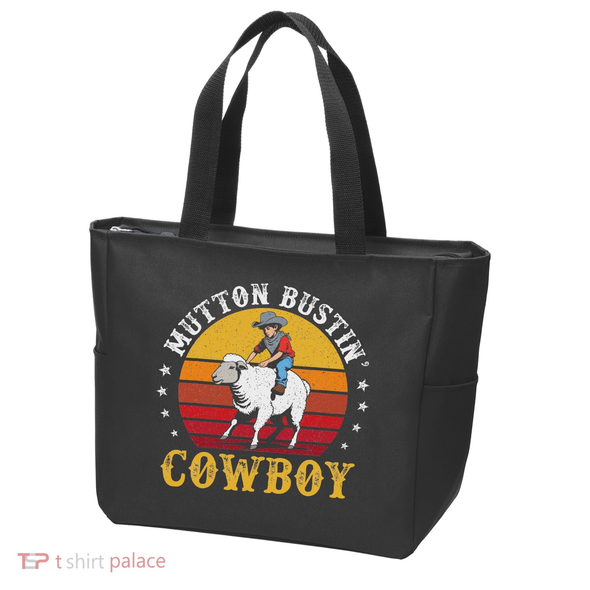 Mutton Busting Cowboy Riding Mutton Buster Rodeo Tote Bag