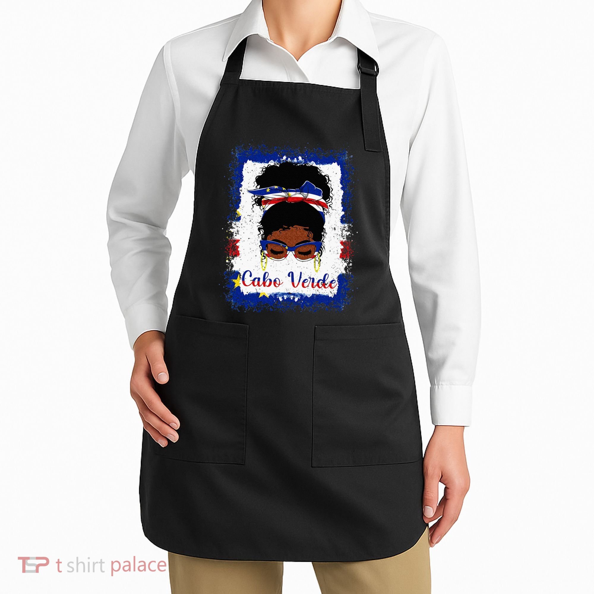 Messy Bun Cape Verdean Cabo Verde Flag Woman Girl Apron