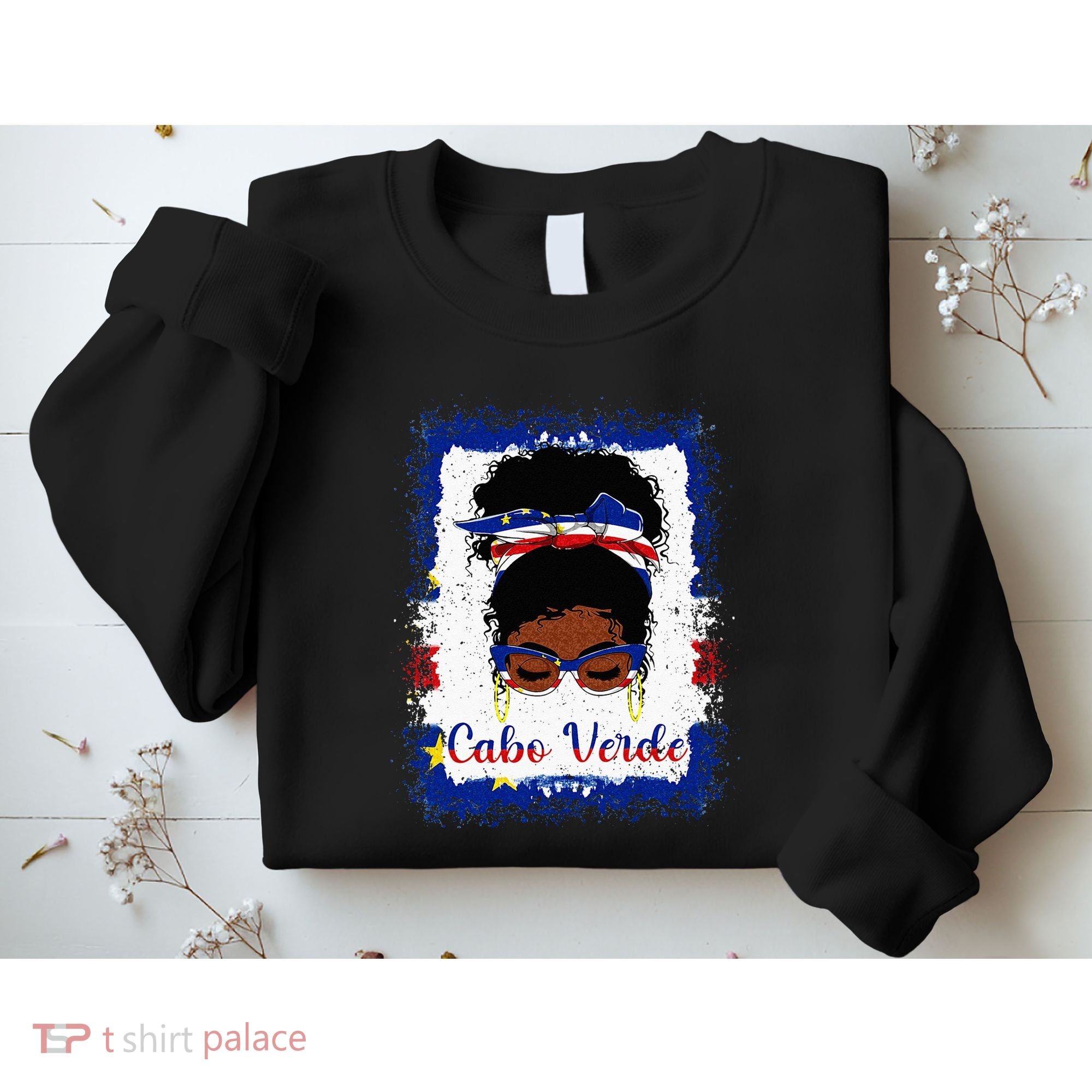 Messy Bun Cape Verdean Cabo Verde Flag Woman Girl Sweatshirt