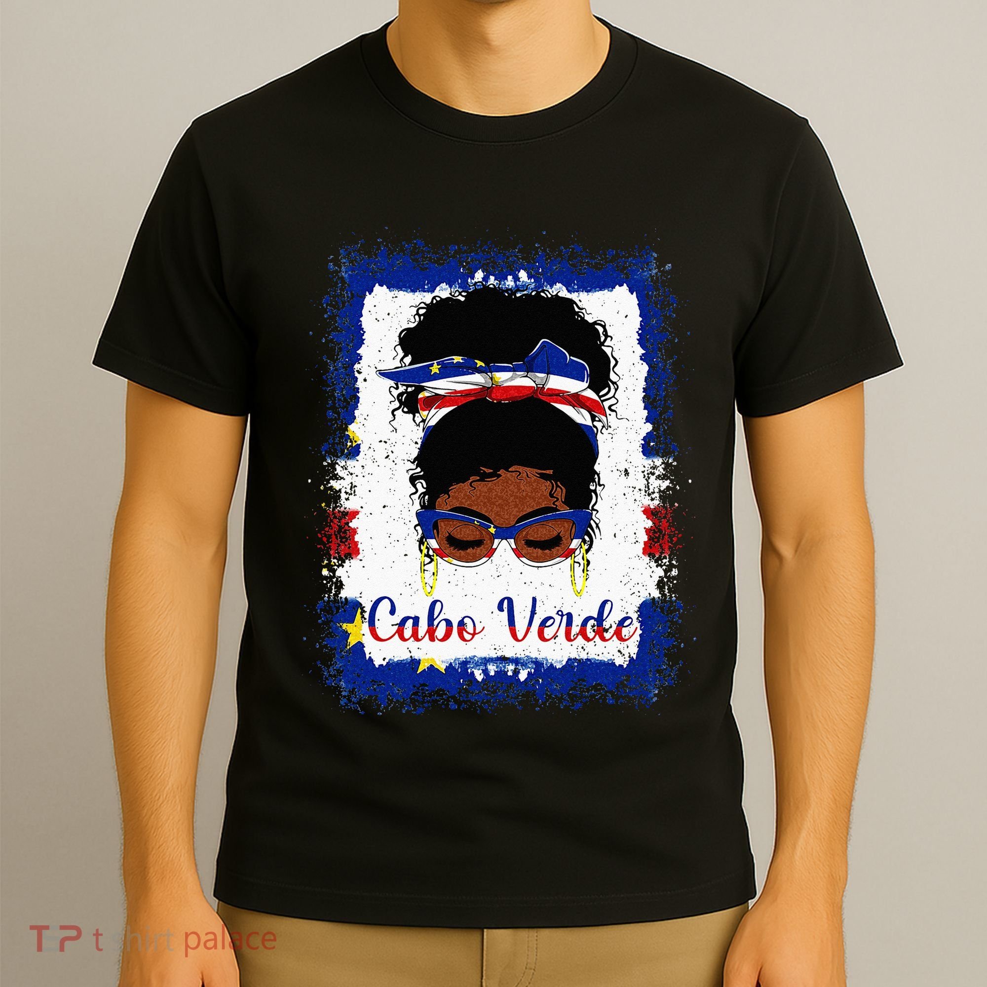 Messy Bun Cape Verdean Cabo Verde Flag Woman Girl T-Shirt