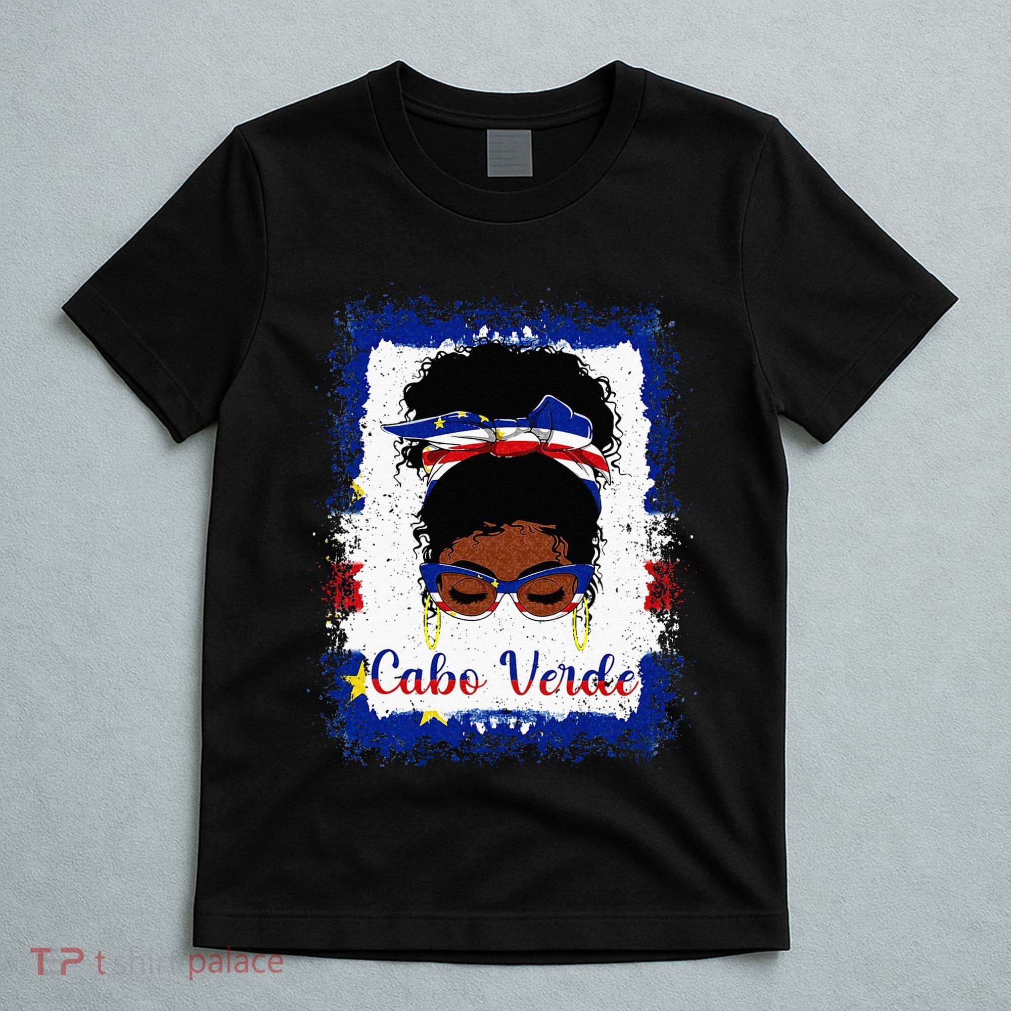 Messy Bun Cape Verdean Cabo Verde Flag Woman Girl T-Shirt