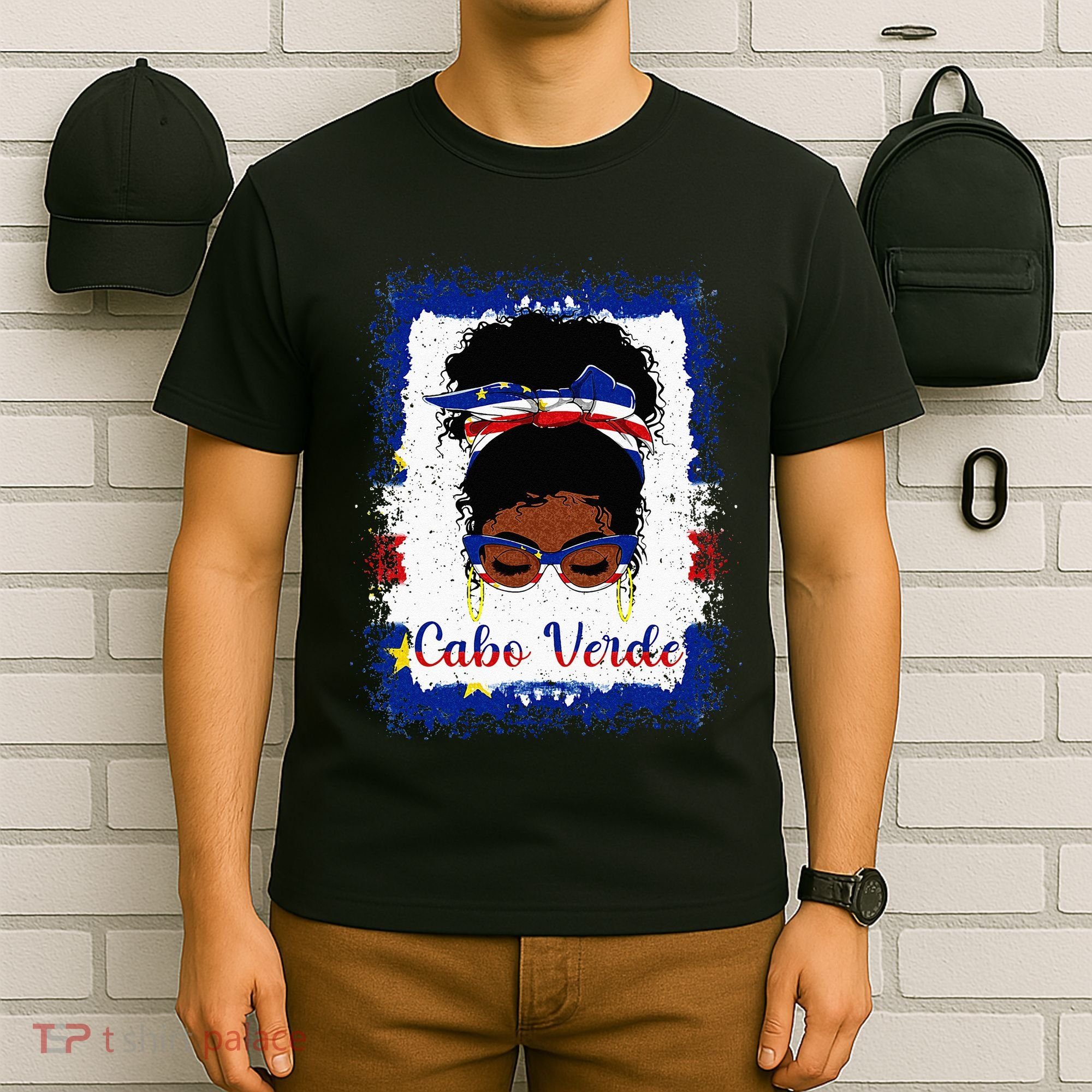 Messy Bun Cape Verdean Cabo Verde Flag Woman Girl T-Shirt