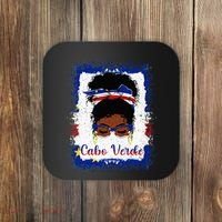 Messy Bun Cape Verdean Cabo Verde Flag Woman Girl Coaster thumb 0