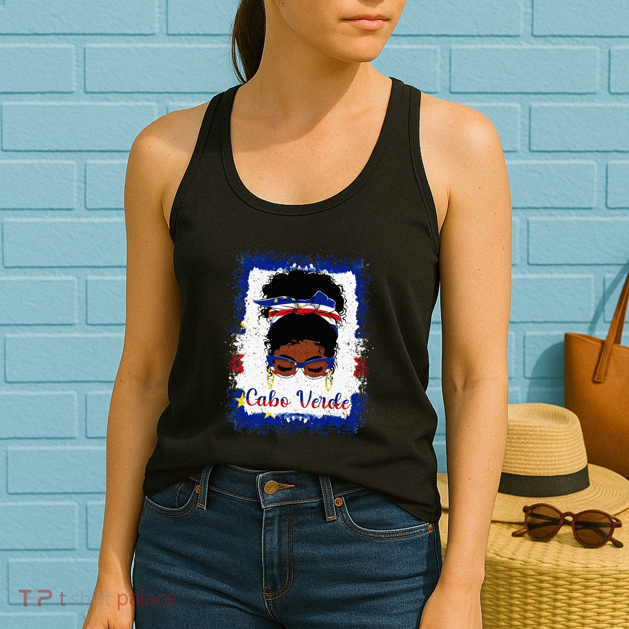 Messy Bun Cape Verdean Cabo Verde Flag Woman Girl Women's Tank Top