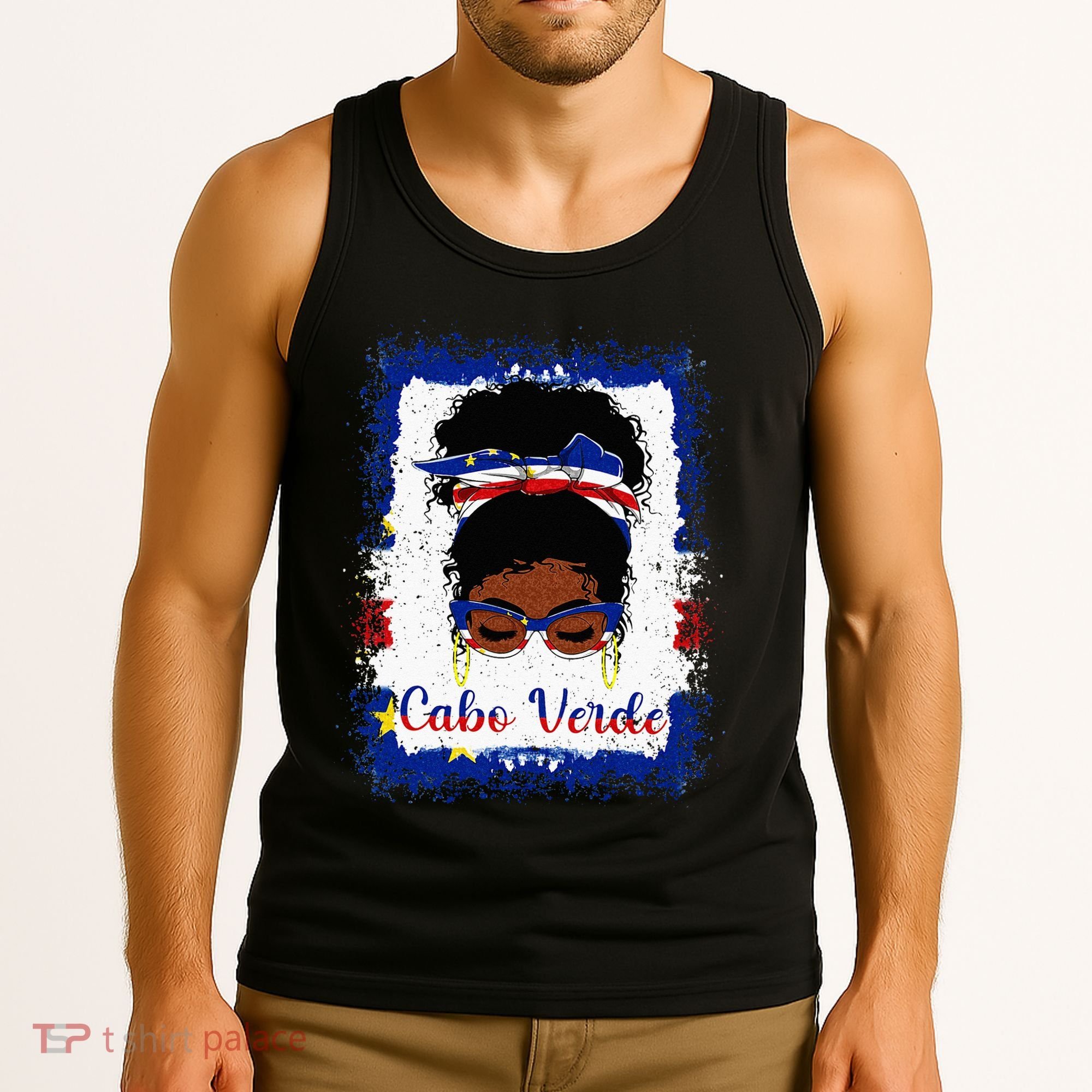 Messy Bun Cape Verdean Cabo Verde Flag Woman Girl Tank Top