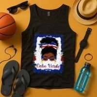 Messy Bun Cape Verdean Cabo Verde Flag Woman Girl Tank Top thumb 4