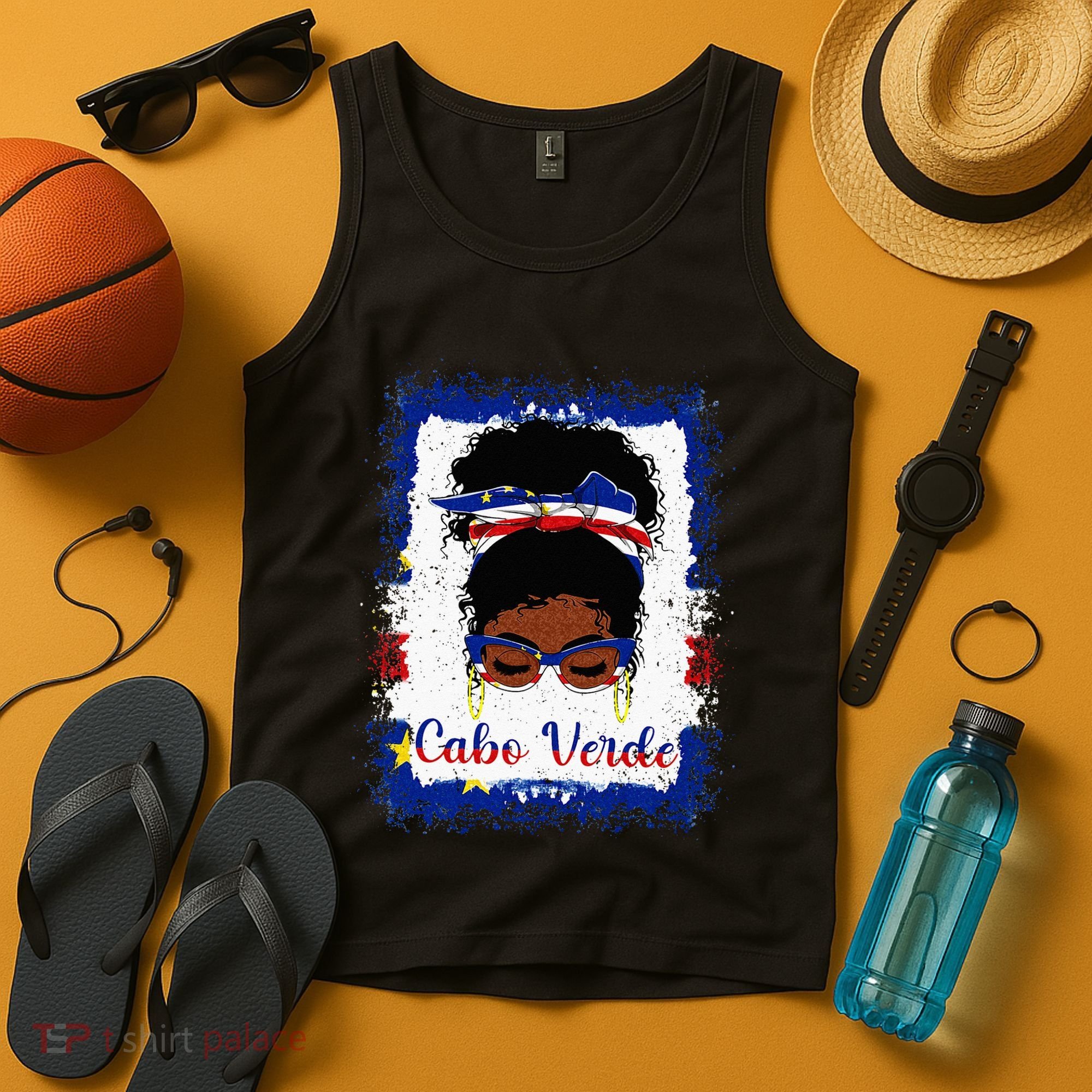 Messy Bun Cape Verdean Cabo Verde Flag Woman Girl Tank Top
