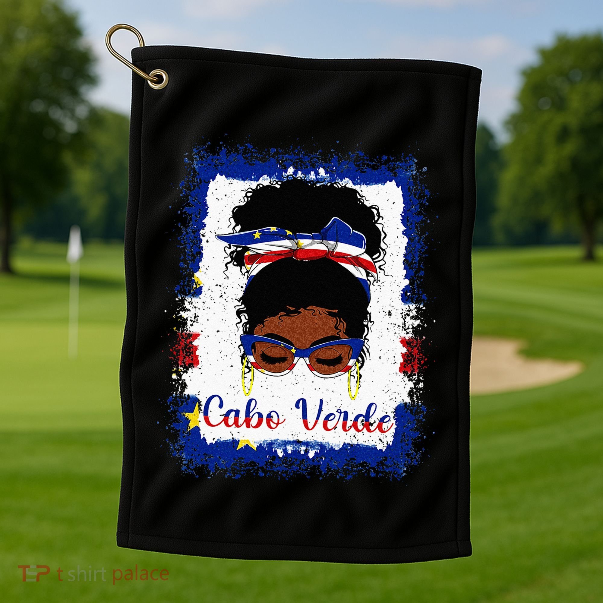 Messy Bun Cape Verdean Cabo Verde Flag Woman Girl Golf Towel