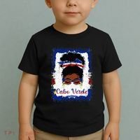 Messy Bun Cape Verdean Cabo Verde Flag Woman Girl Toddler T-Shirt thumb 2