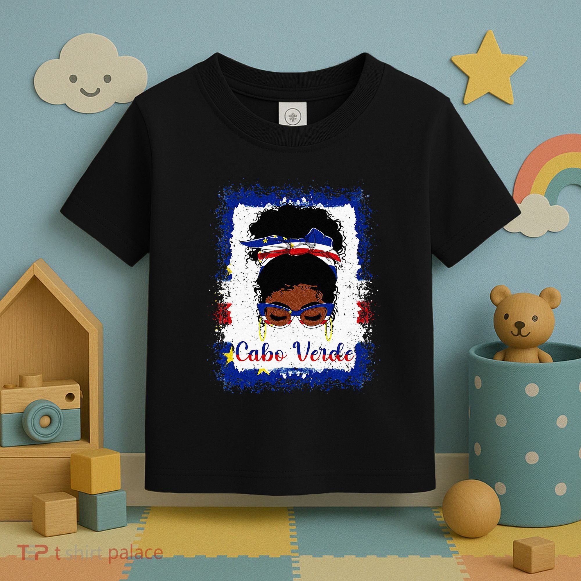 Messy Bun Cape Verdean Cabo Verde Flag Woman Girl Toddler T-Shirt