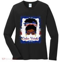 Messy Bun Cape Verdean Cabo Verde Flag Woman Girl Women's Long Sleeve Shirt thumb 0
