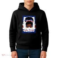 Messy Bun Cape Verdean Cabo Verde Flag Woman Girl Kids Hoodie thumb 4