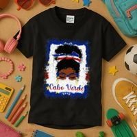Messy Bun Cape Verdean Cabo Verde Flag Woman Girl Kids T-Shirt thumb 3