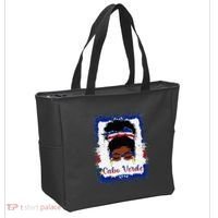 Messy Bun Cape Verdean Cabo Verde Flag Woman Girl Tote Bag thumb 2