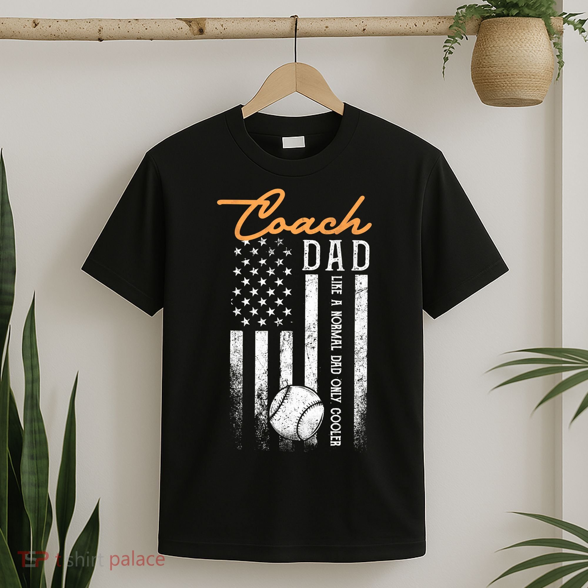 Mens Baseball Coach Dad Like A Normal Dad Only Cooler USA Flag T-Shirt