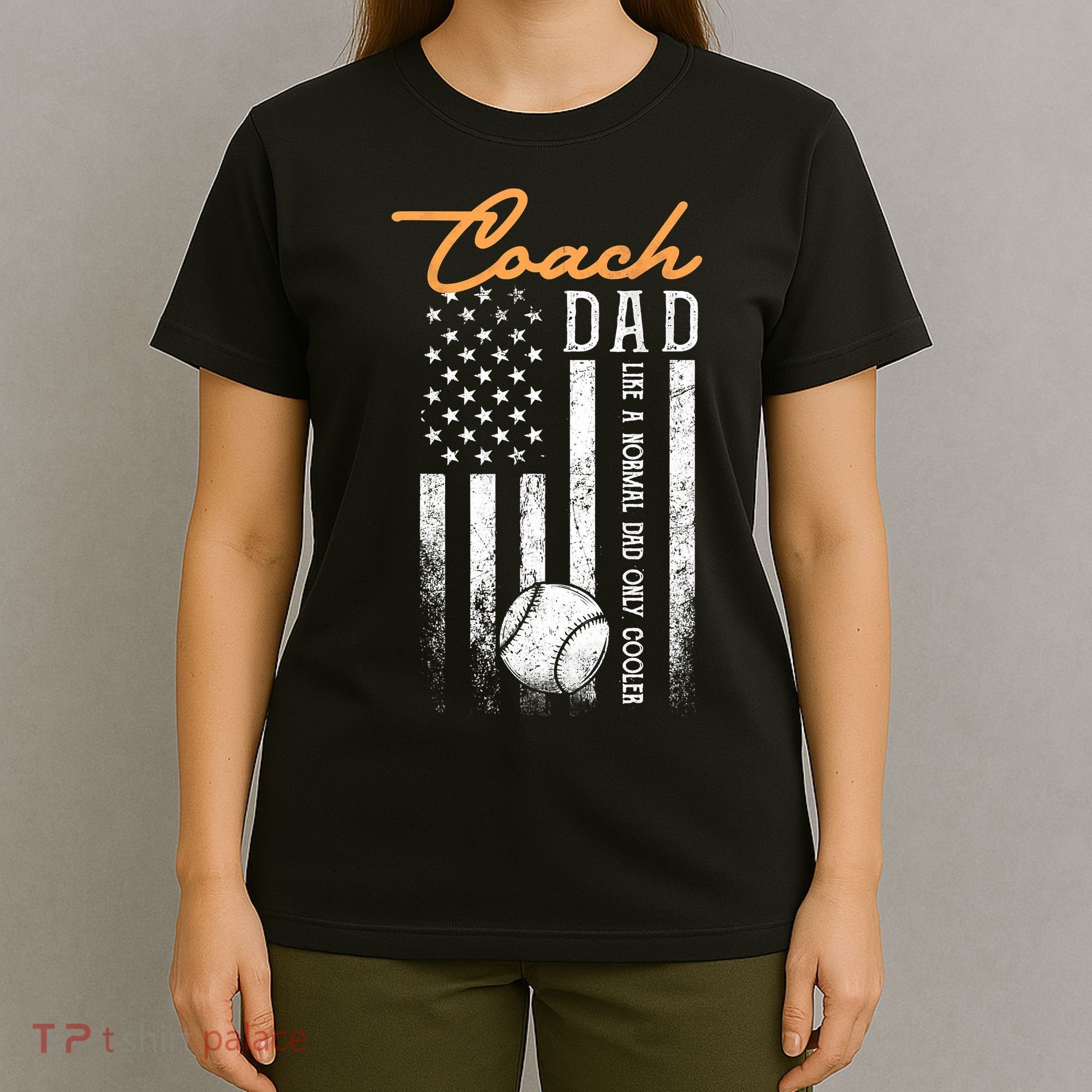 Mens Baseball Coach Dad Like A Normal Dad Only Cooler USA Flag T-Shirt