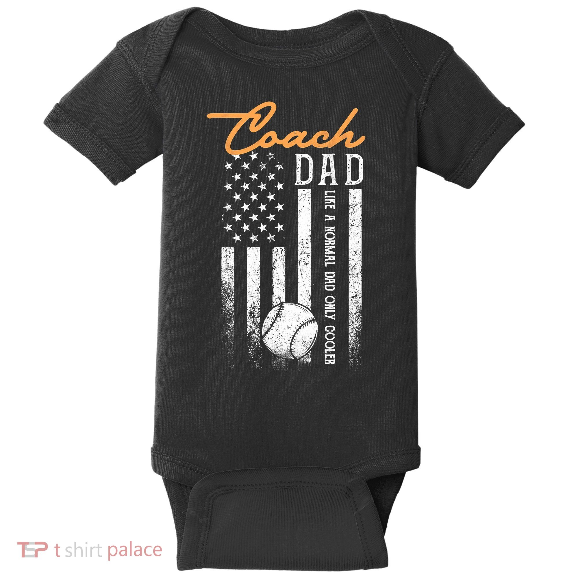 Mens Baseball Coach Dad Like A Normal Dad Only Cooler USA Flag Baby Bodysuit