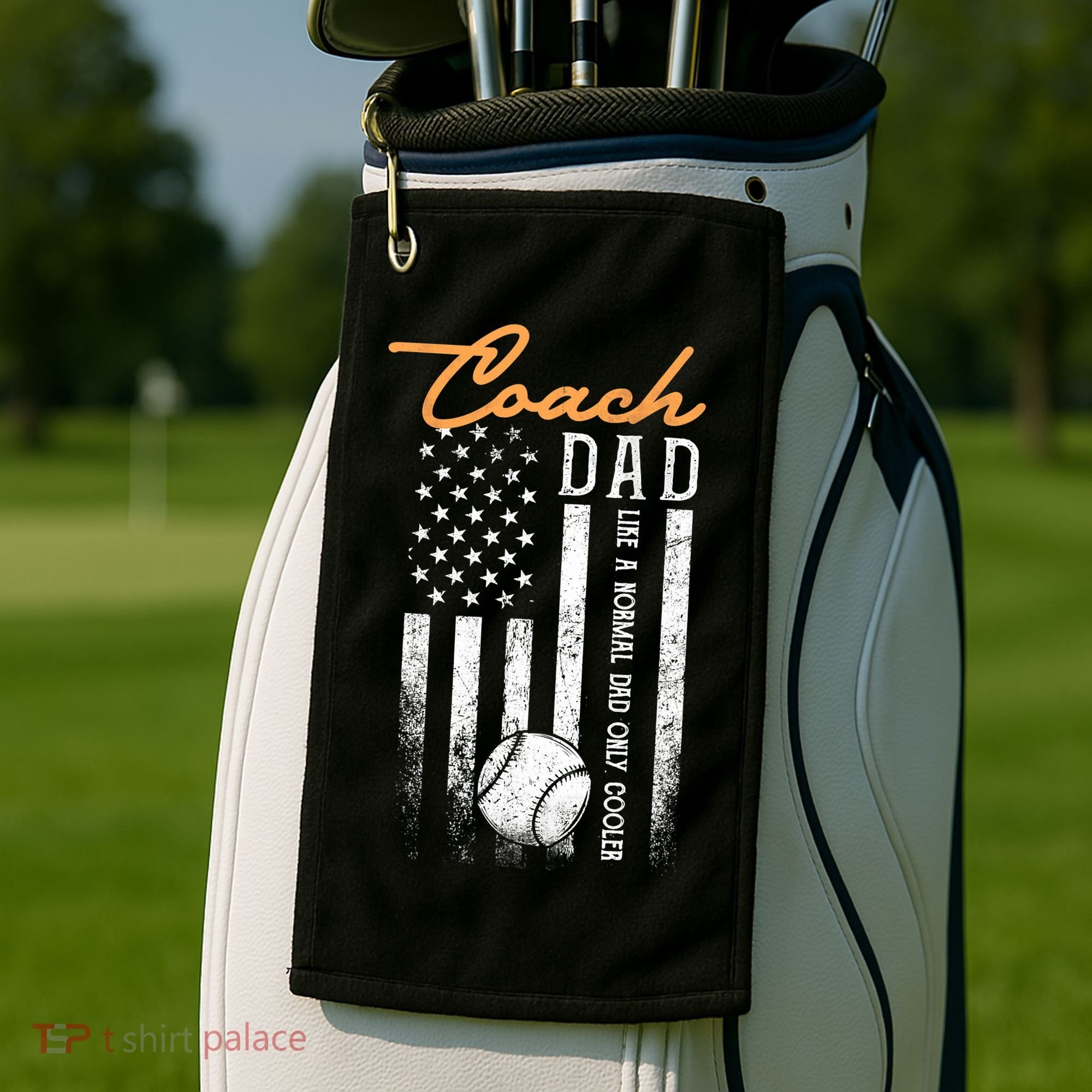 Mens Baseball Coach Dad Like A Normal Dad Only Cooler USA Flag Golf Towel