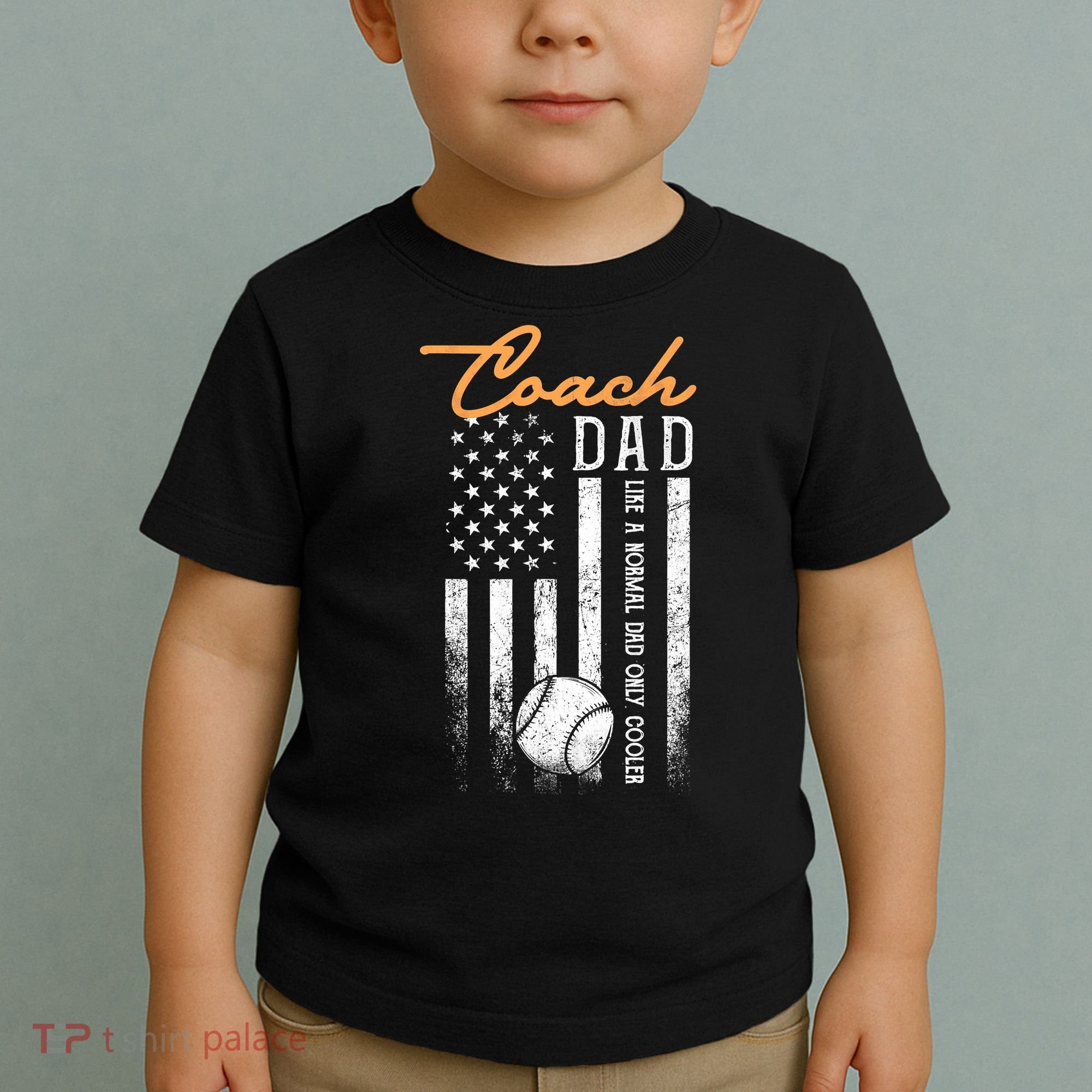 Mens Baseball Coach Dad Like A Normal Dad Only Cooler USA Flag Toddler T-Shirt