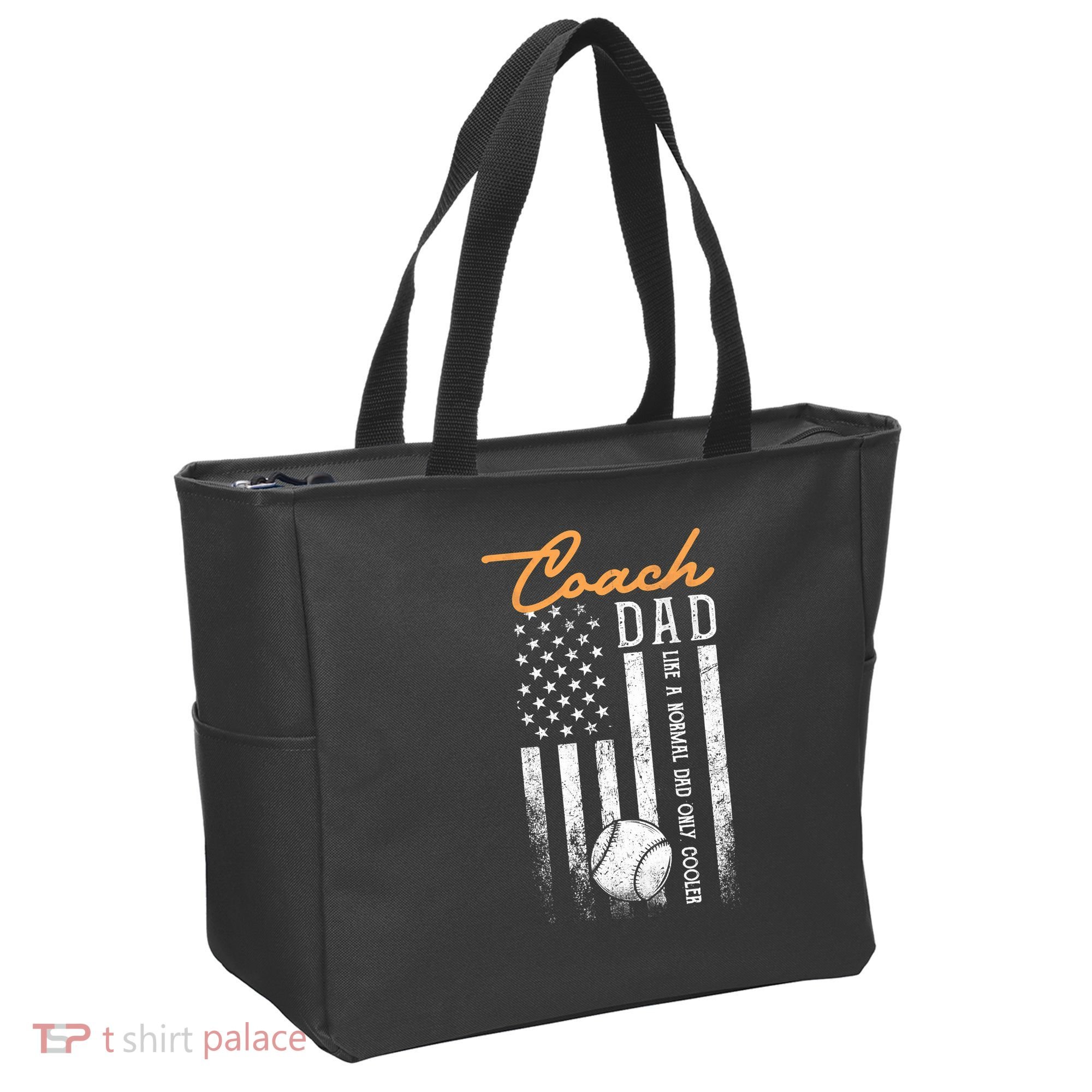 Mens Baseball Coach Dad Like A Normal Dad Only Cooler USA Flag Tote Bag
