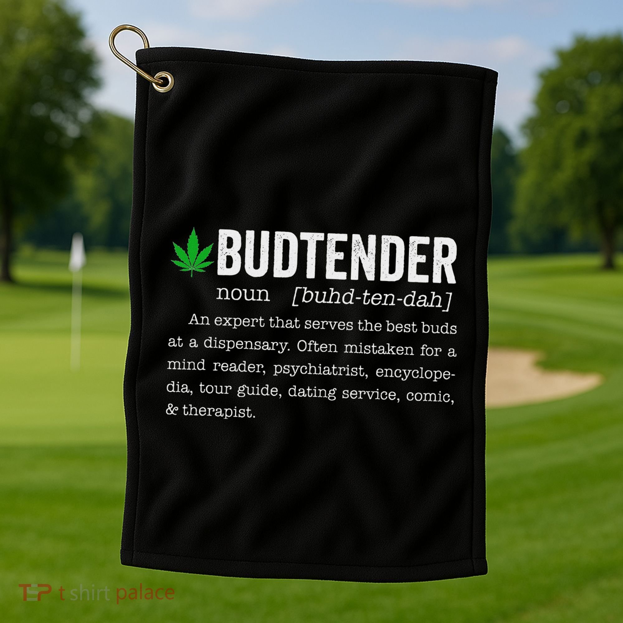 Marijuana Budtender Definition Funny 420 Cannabis Golf Towel