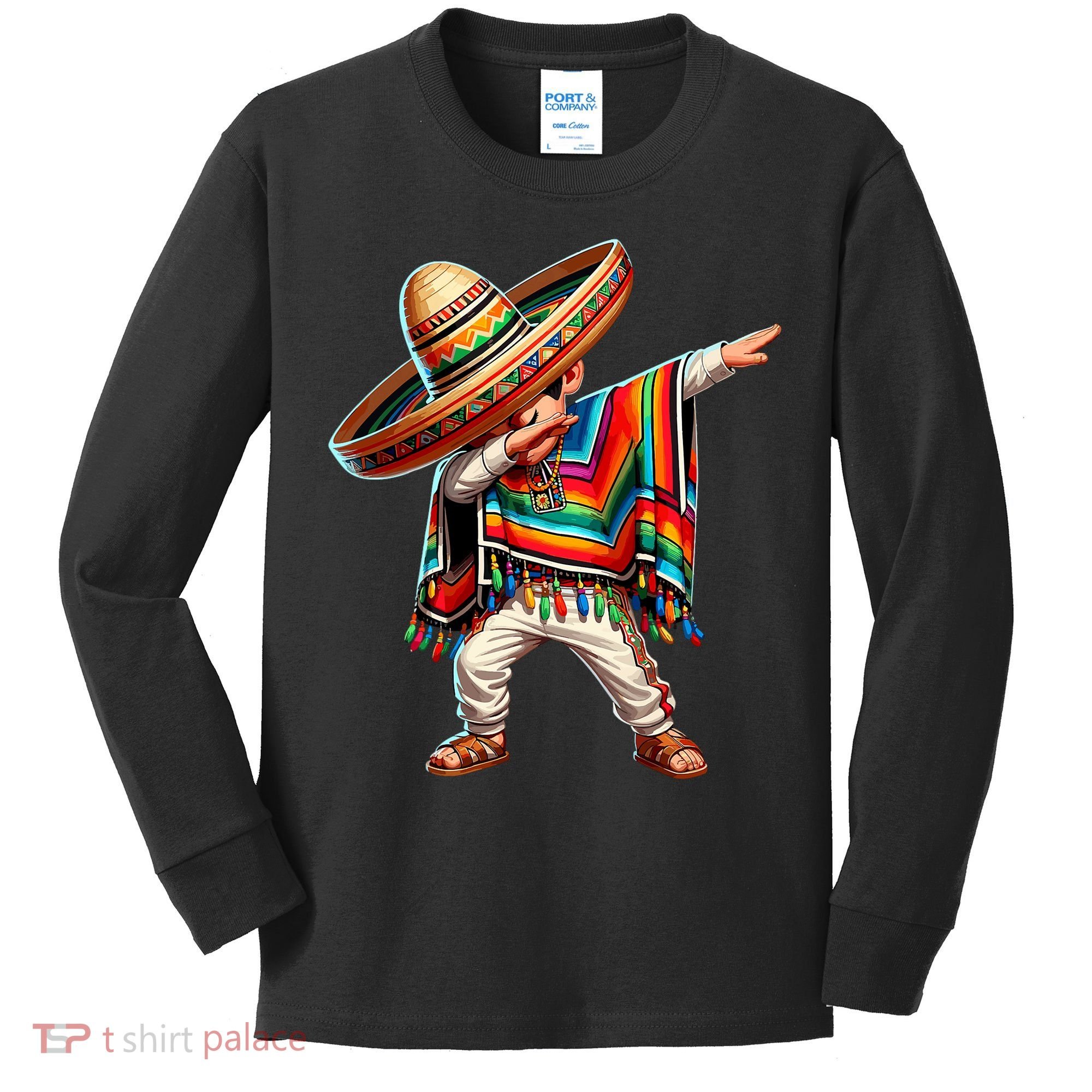 Mexican Boy Dabbing Poncho Cinco De Mayo T Kids Long Sleeve Shirt