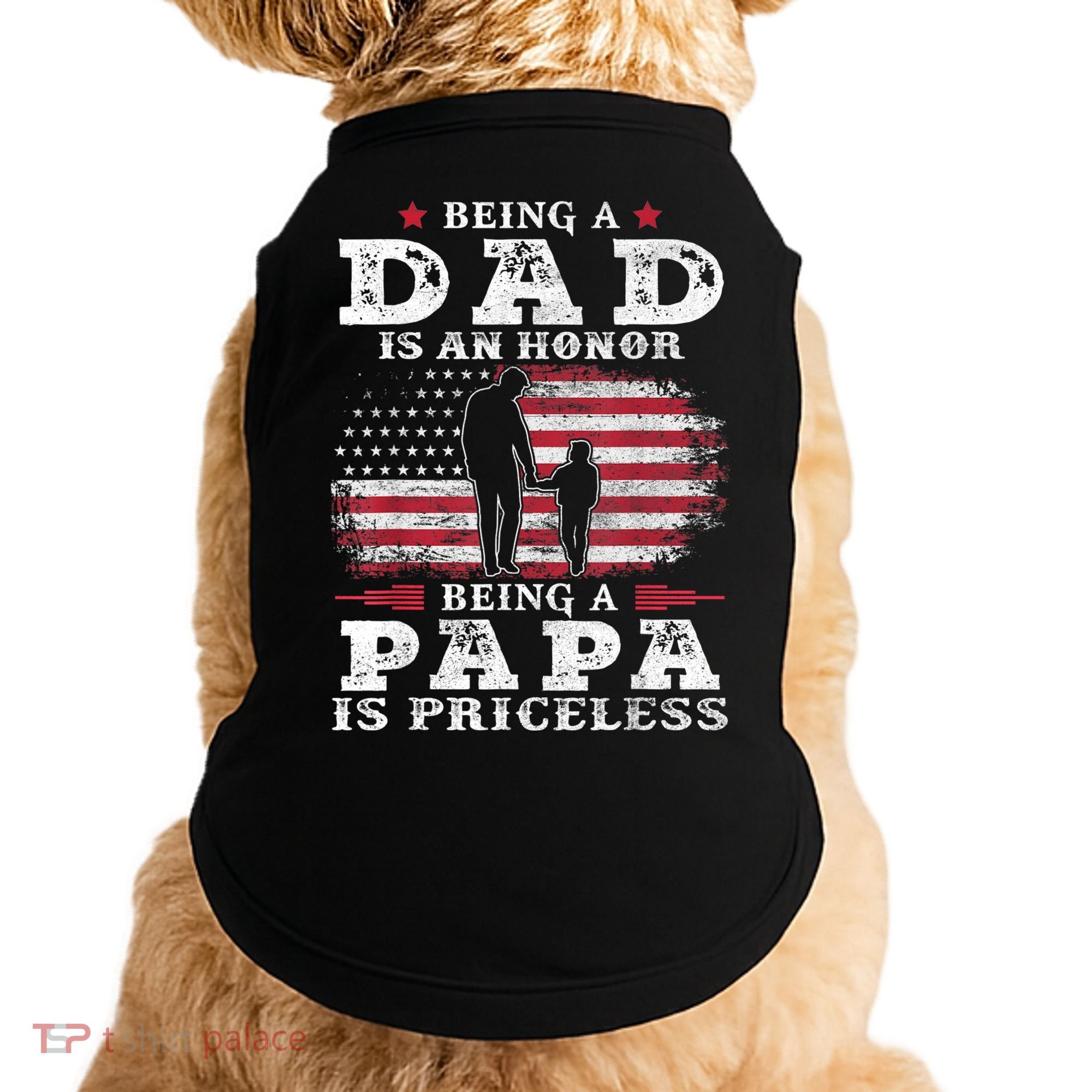 Mens Being Dad Is An Honor Being Papa Is Priceless USA Flag Doggie Tank