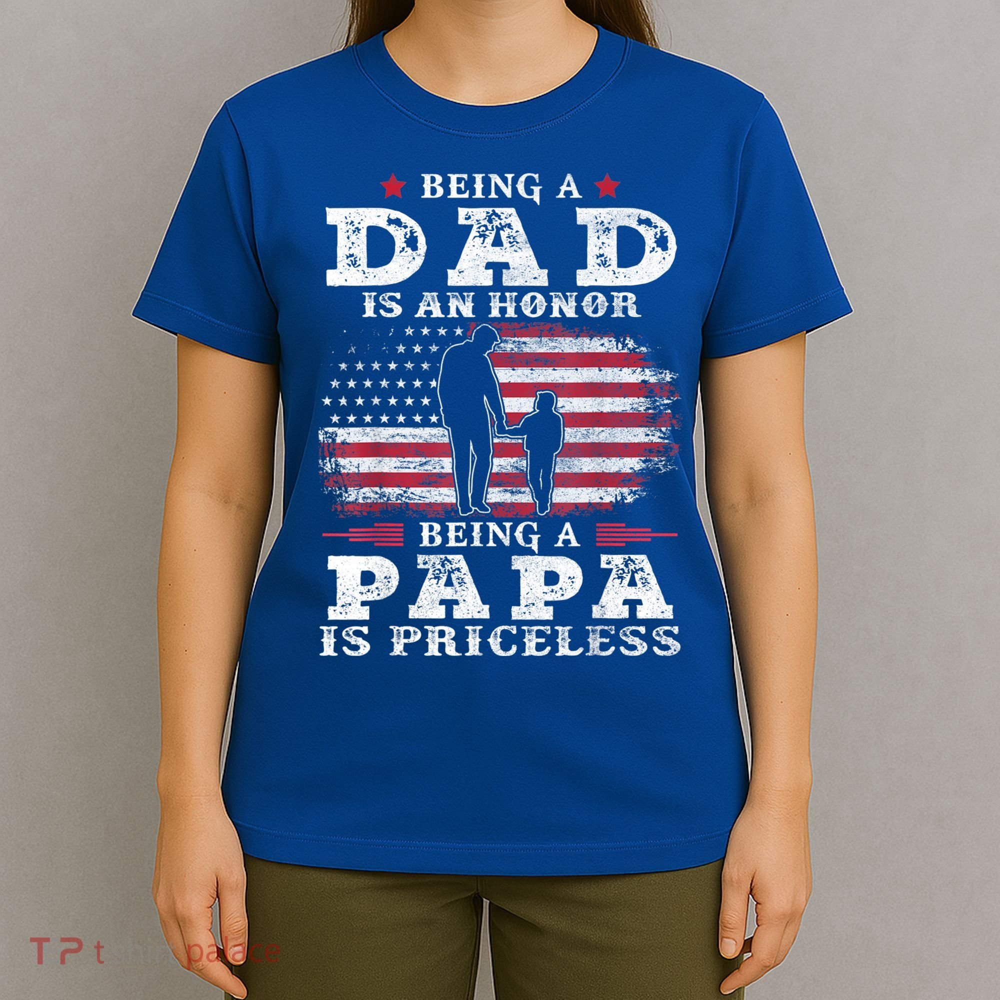 Mens Being Dad Is An Honor Being Papa Is Priceless USA Flag T-Shirt