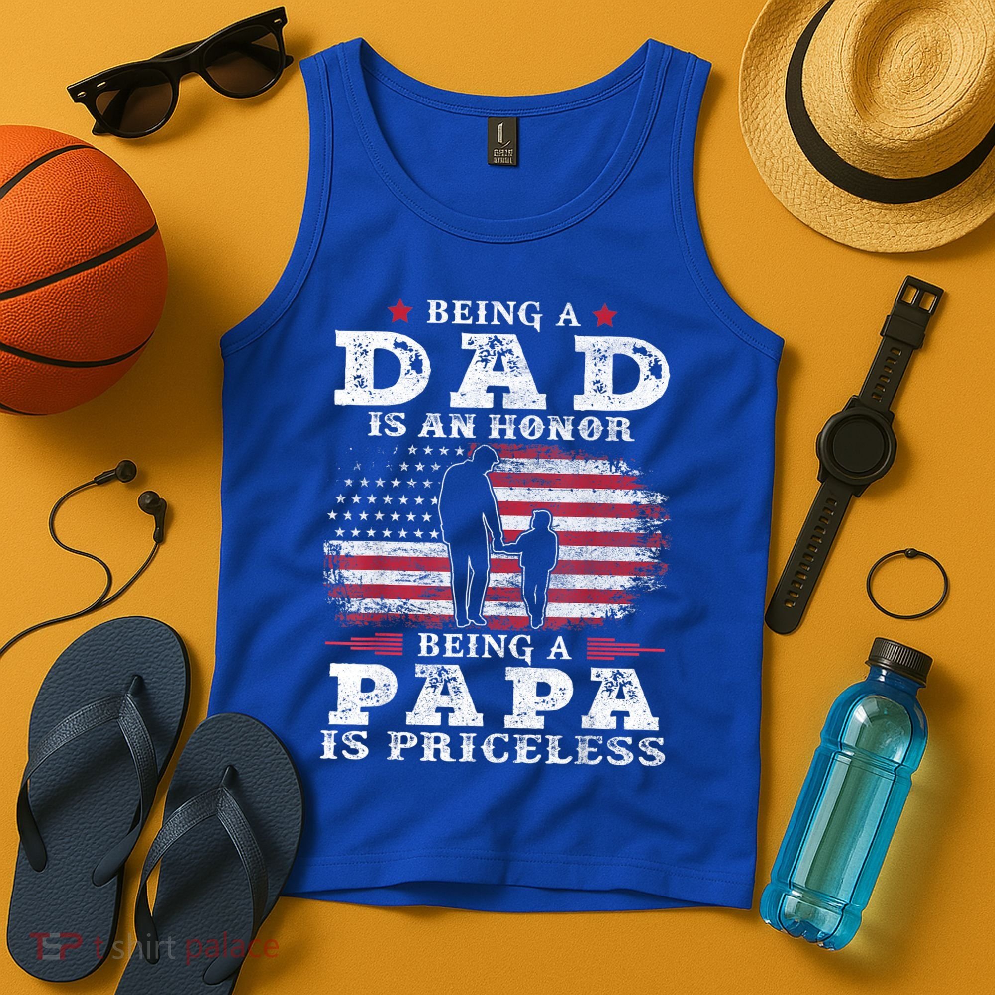 Mens Being Dad Is An Honor Being Papa Is Priceless USA Flag Tank Top