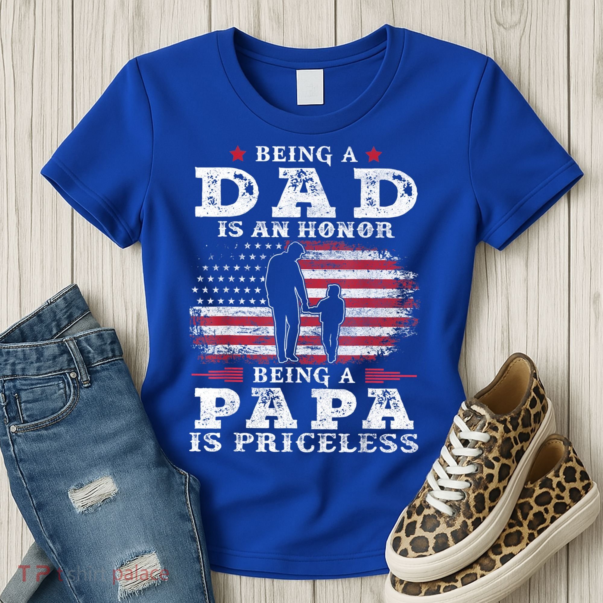 Mens Being Dad Is An Honor Being Papa Is Priceless USA Flag Women's T-Shirt