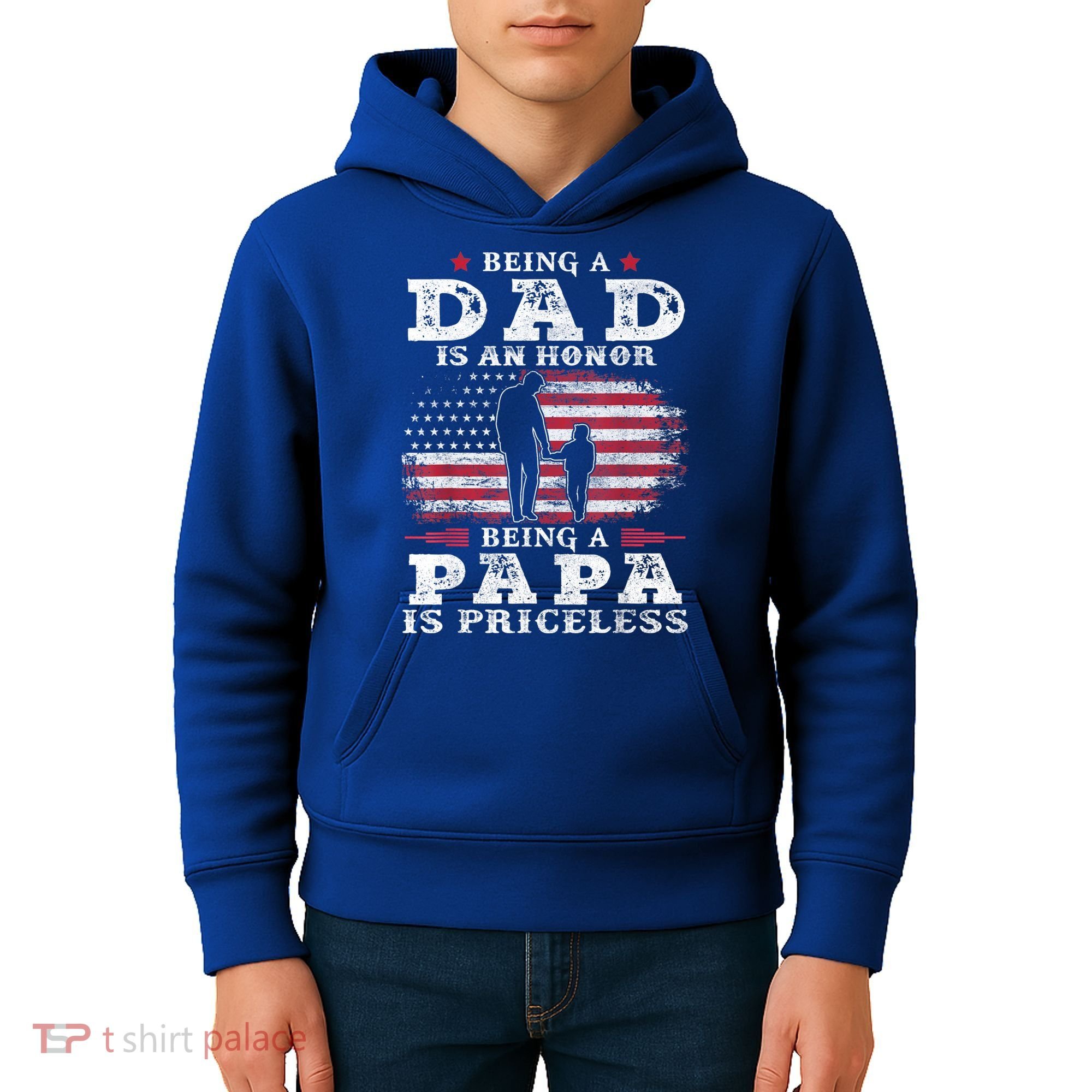 Mens Being Dad Is An Honor Being Papa Is Priceless USA Flag Kids Hoodie