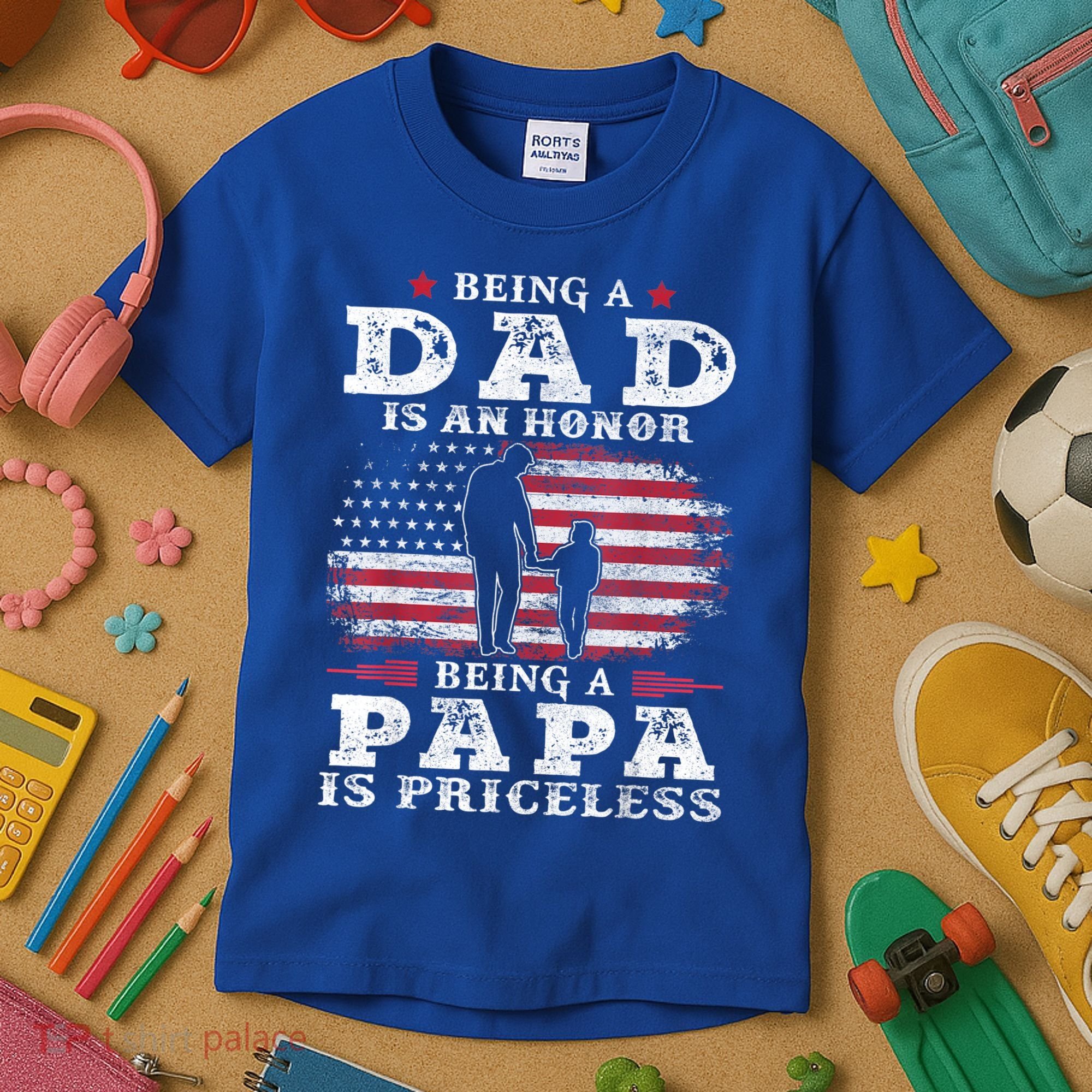 Mens Being Dad Is An Honor Being Papa Is Priceless USA Flag Kids T-Shirt