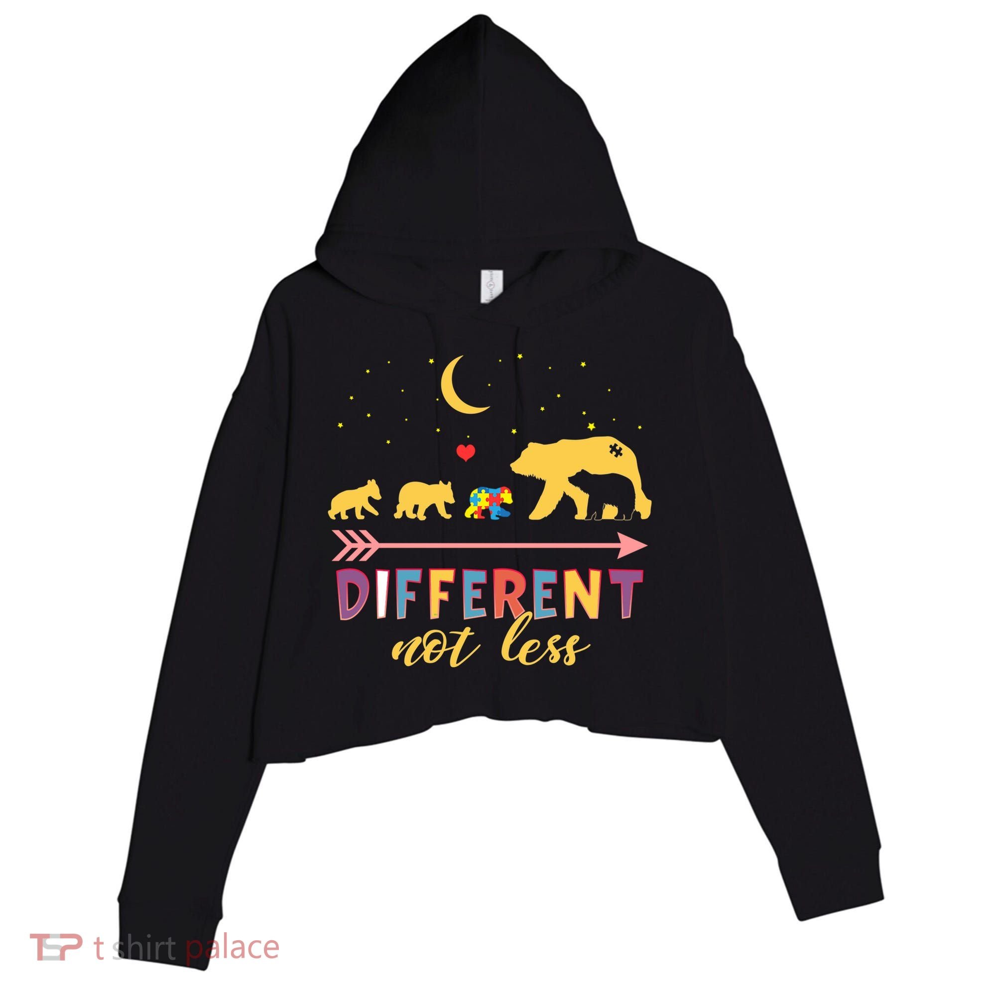 Mama Bear Different Not Less Autism Awareness Crop Fleece Hoodie
