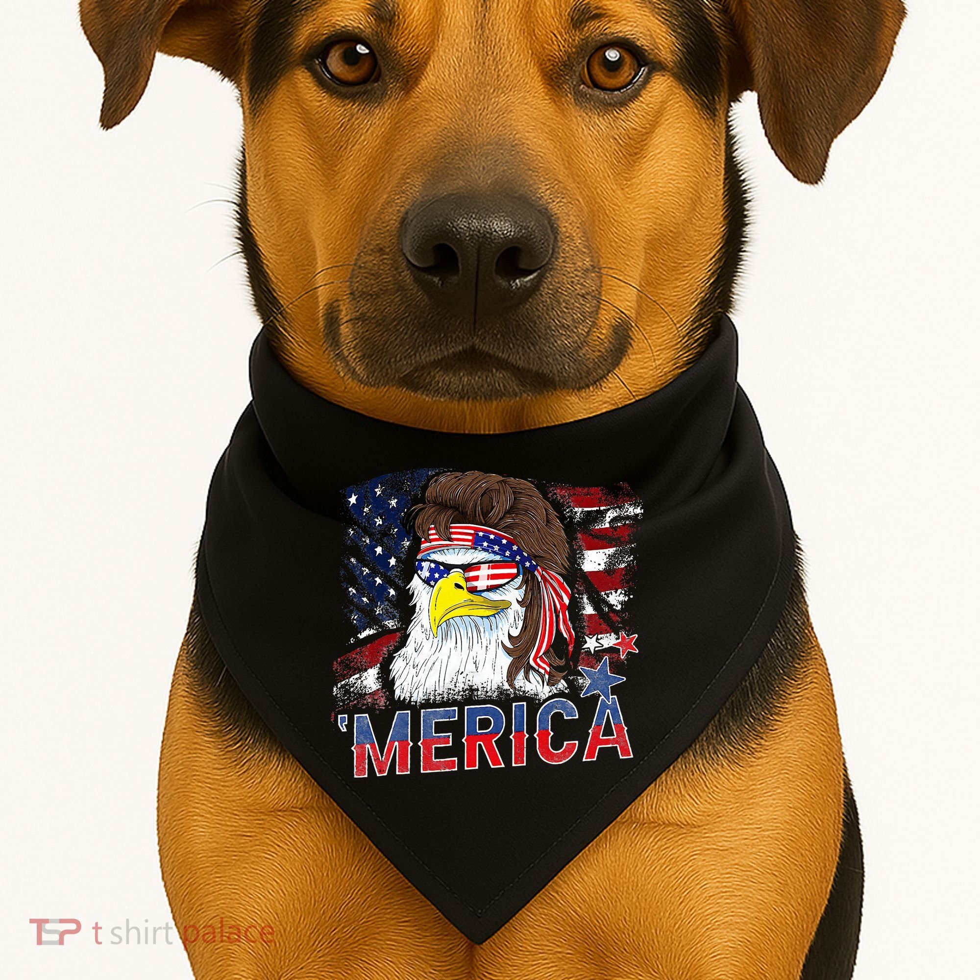 Merica Bald Eagle Mullet 4th Of July American Flag Patriotic USA-Made Doggie Bandana